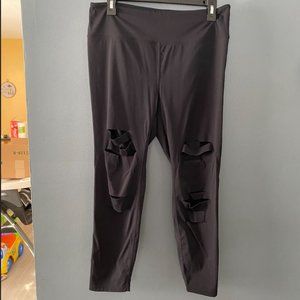 Zyia Leggings Black Laser Cut Leg Detail Distressed Size 14-16
